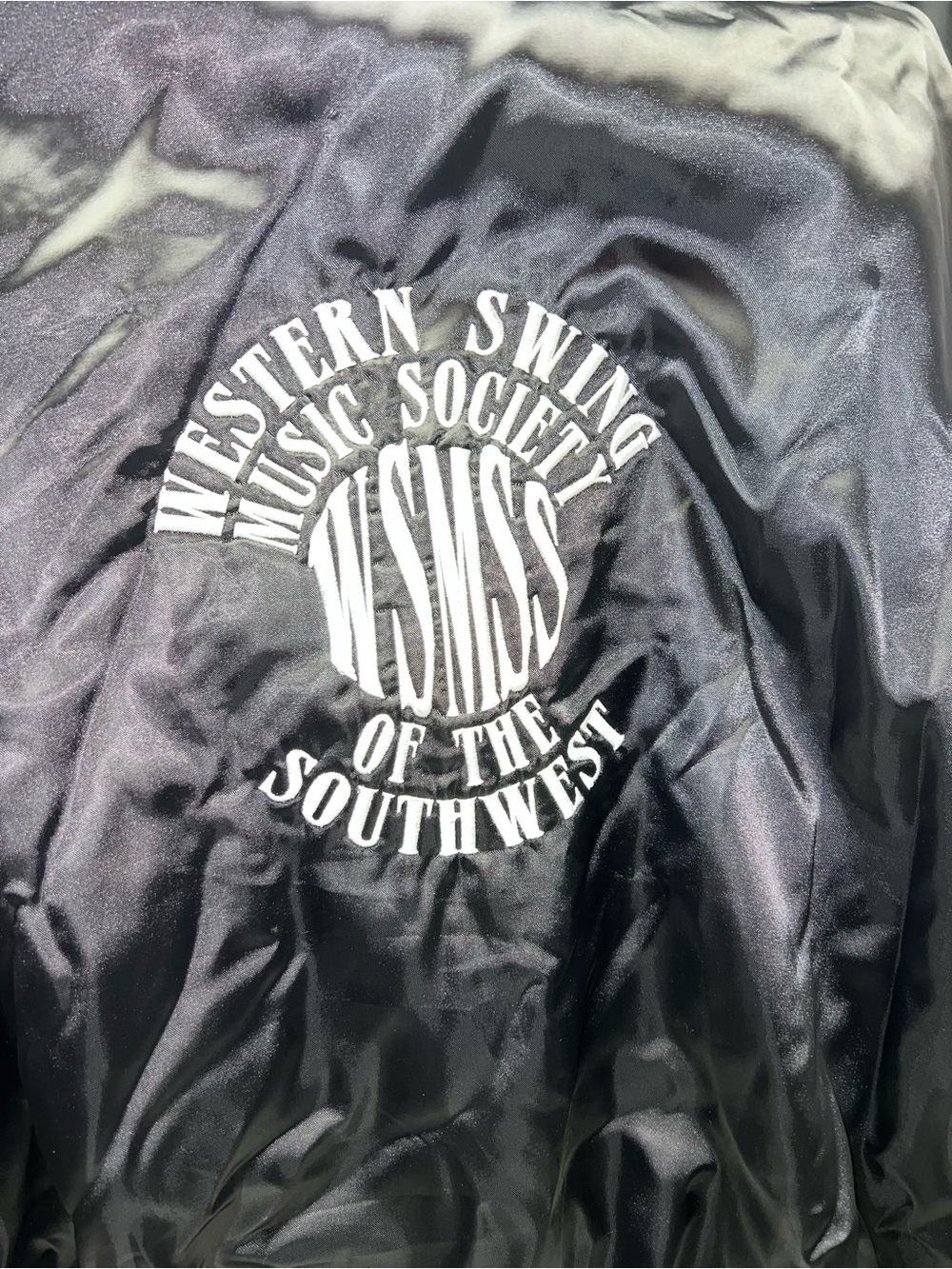 Vintage Satin Western Swing Music Society Black Bomber Jacket